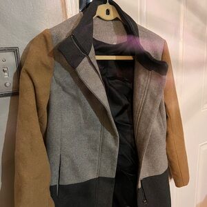 Colorblock Coat with Zipper